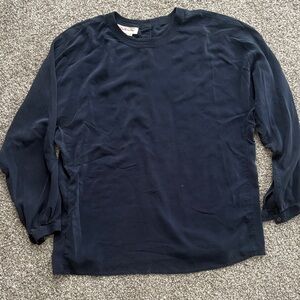 Talbots Dark Blue Long Sleeve Silk Blouse